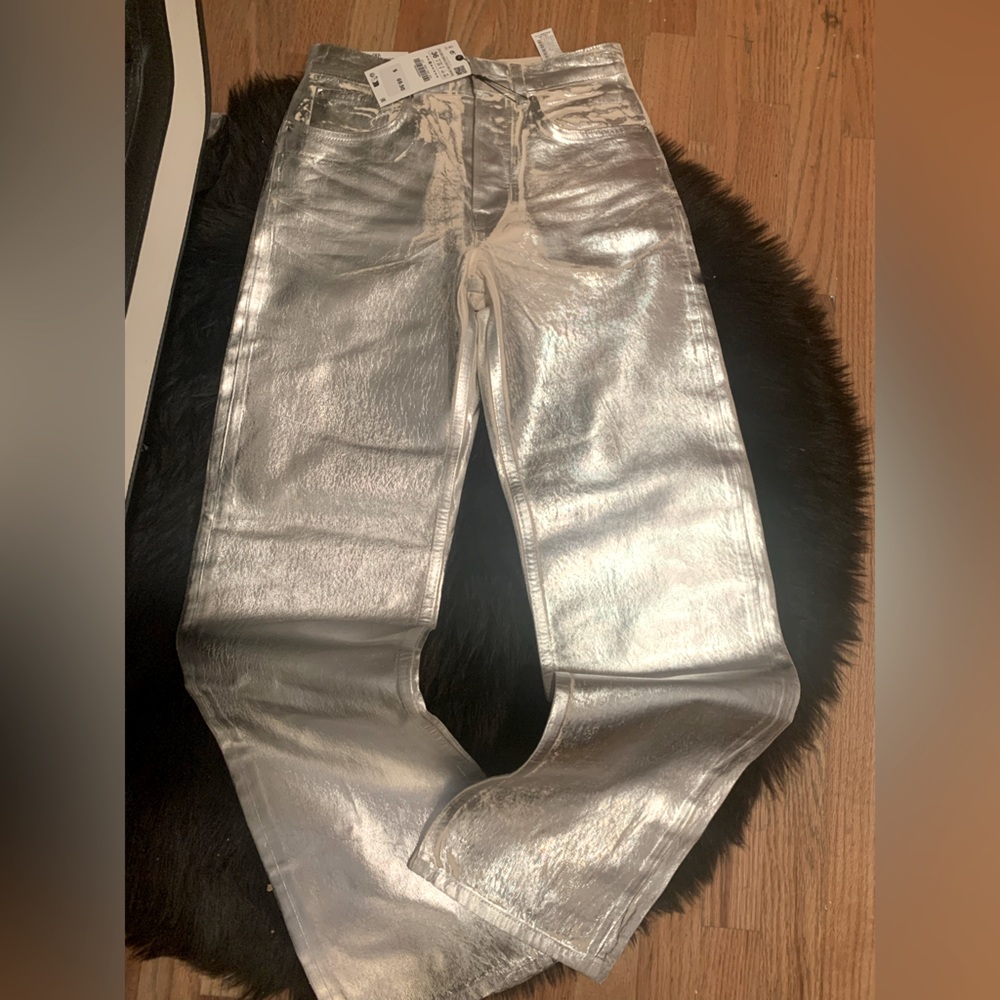 Silver metallic Zara jeans , brand new size 4